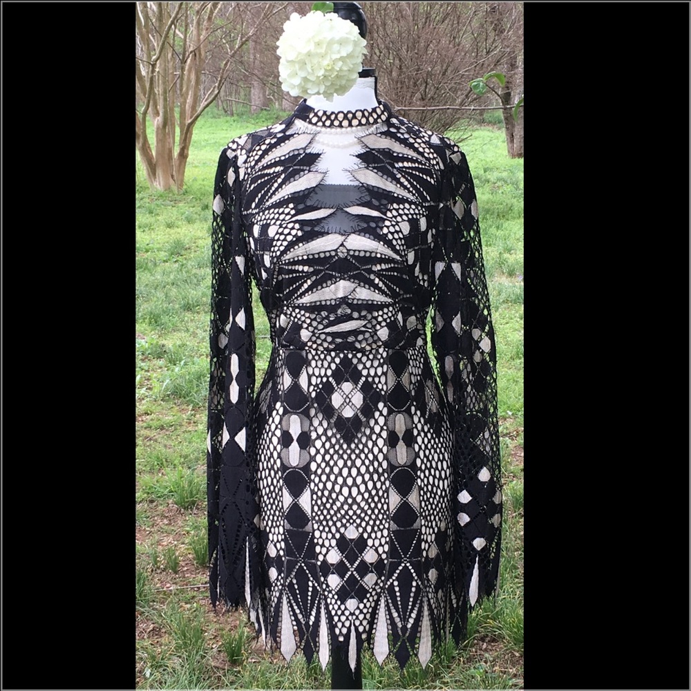 Elegant Black and White Lace Dress